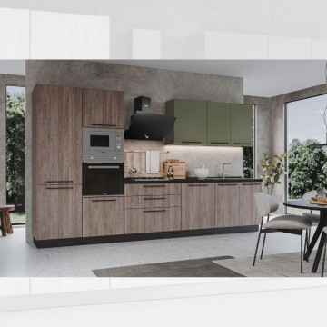Cucina Iris Lusso 360 cm noce stelvio verde pesto con elettrodomestici