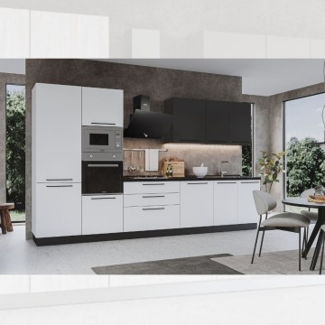Cucina Iris Lusso 360 cm bianco opaco grigio antracite con elettrodomestici
