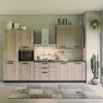 Cucina Durazzo Glam 330 cm rovere rustico e tortora lucido sinistra