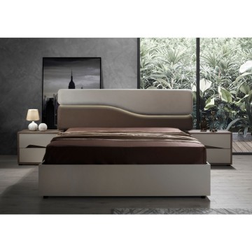 Camera da letto Soleil con letto contenitore colore cashmere e rovere caffè