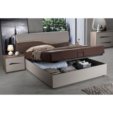 Camera da letto Soleil con letto contenitore colore cashmere e rovere caffè
