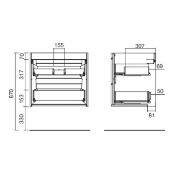 Mobile bagno sospeso Ador60 rovere ostippo con lavabo 2 cassetti 60x45x54h