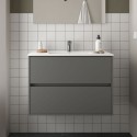Mobile bagno sospeso Claros80 grigio opaco con lavabo 2 cassetti 80x45x56h